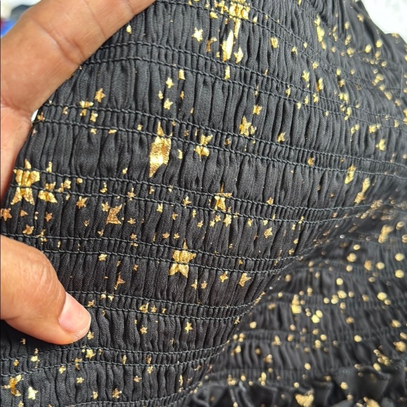 AQUA metallic golden stars and black 2 piece set - blouse S and smock skirt M. - Picture 12 of 15